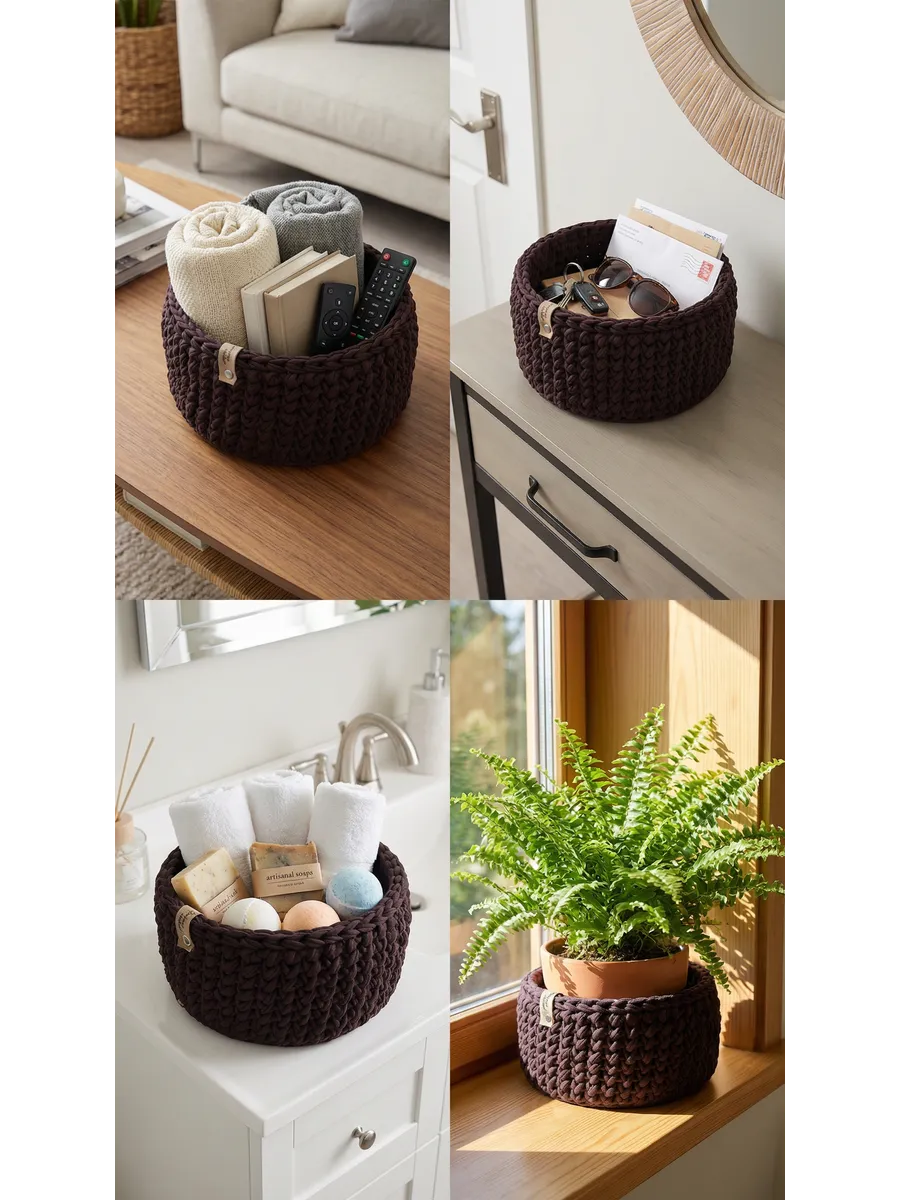 Корзина из трикотажной пряжи коричневая 20*11см